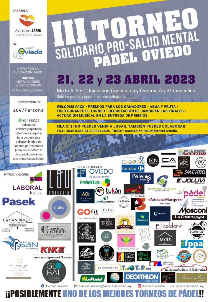 III Torneo Solidario Asociación SAMO, Padel Oviedo Abril 2023